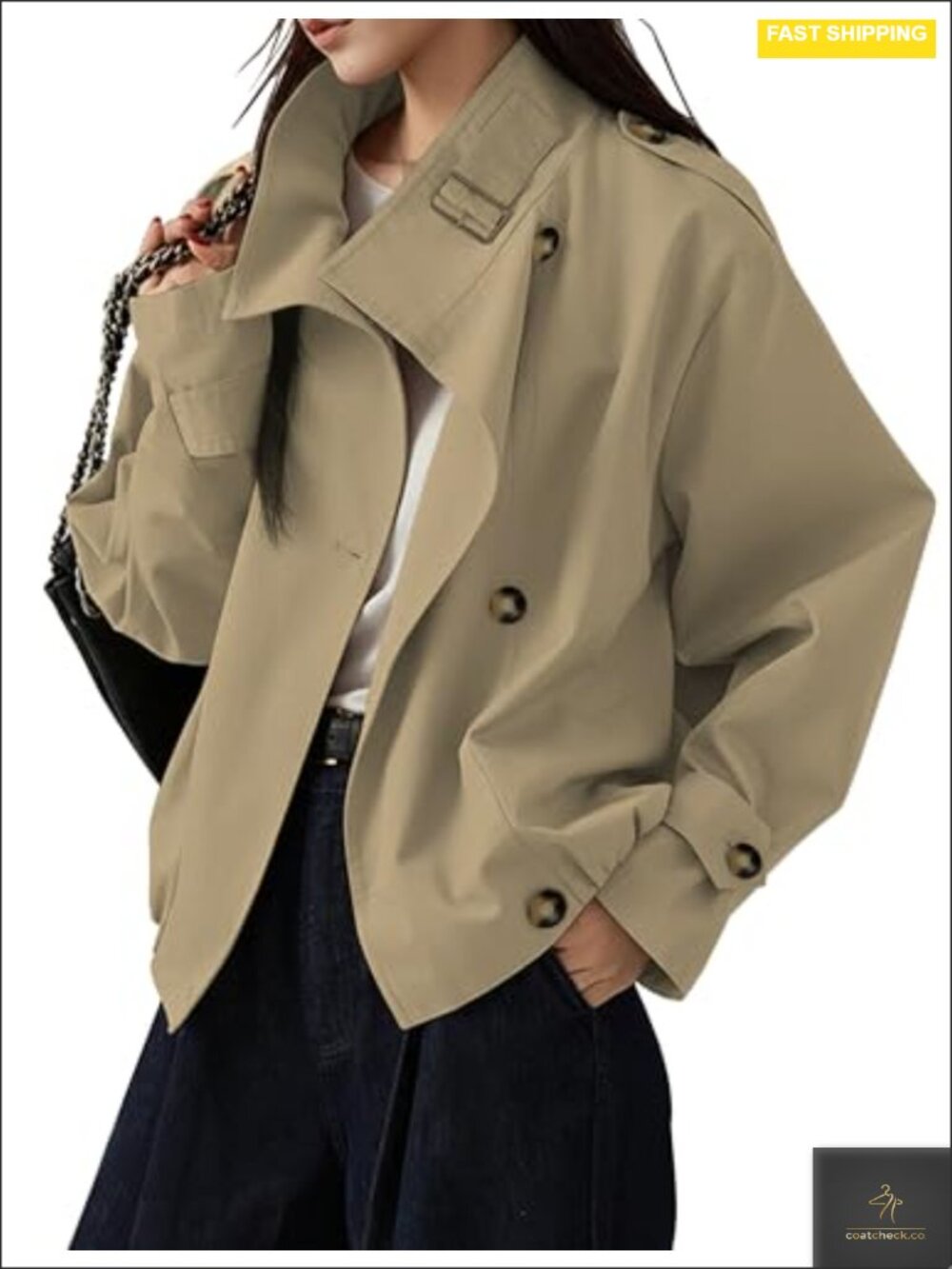 Vintage Funnel Neck Cropped Cotton Blend Trench Jacket